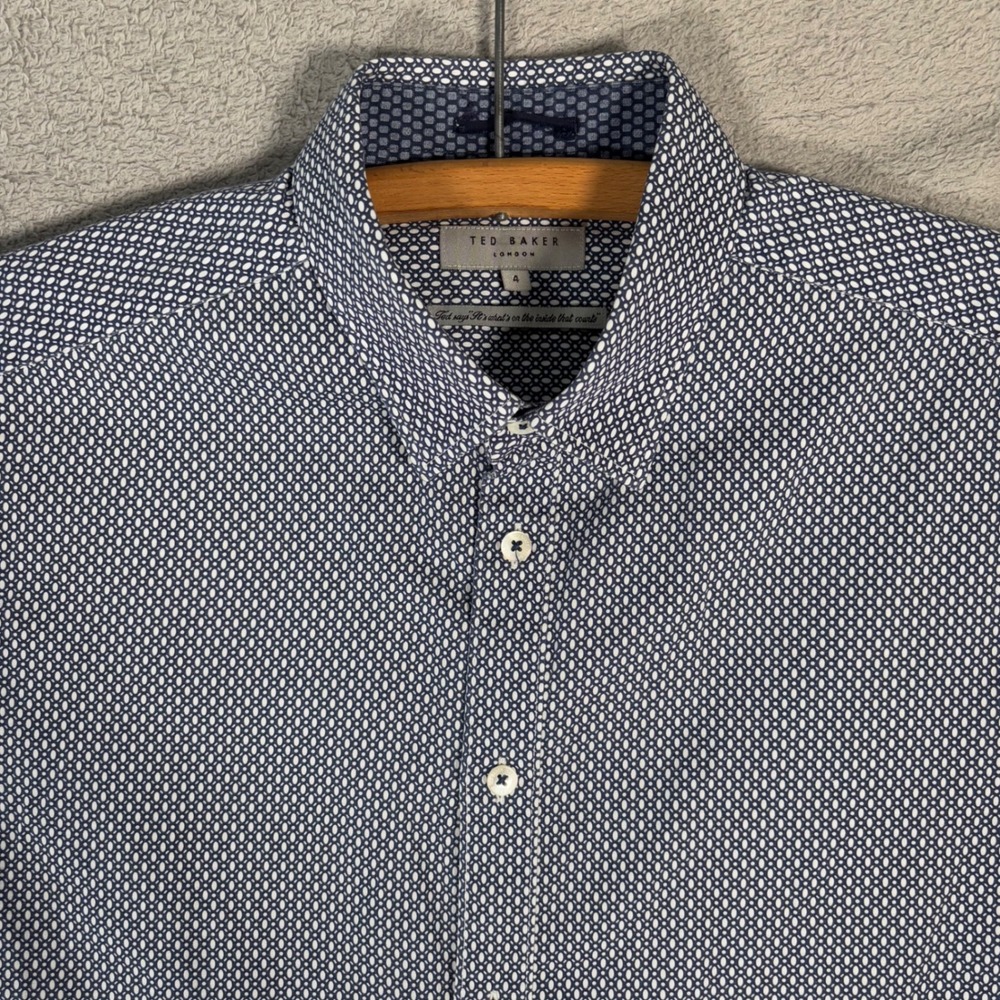 Ted Baker‎ London Men Size 4(L) Short Sleeve Geometric Print Button Down Shirt